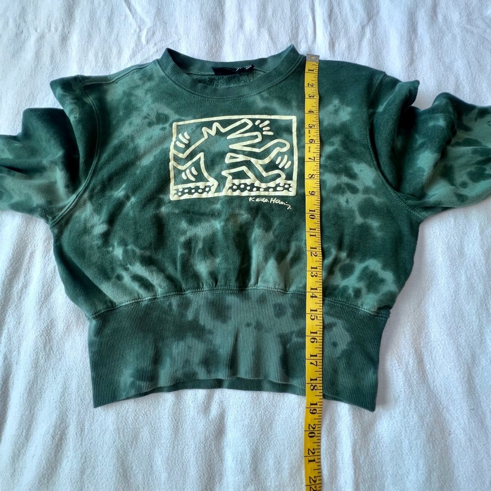 Keith Haring Green Tie Dye Graphic Sweatshirt Cropped Crewneck Large - Picture 7 of 8